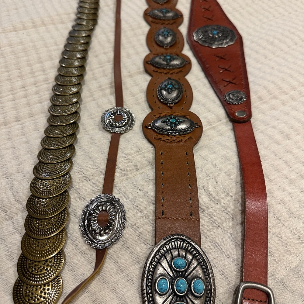 Brown Leather Belts with Silver and Turquoise Accents